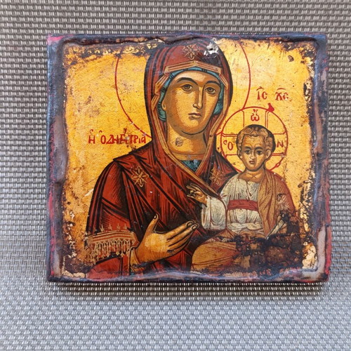 Vintage silk screen print on wood canvas, 10x9 cm