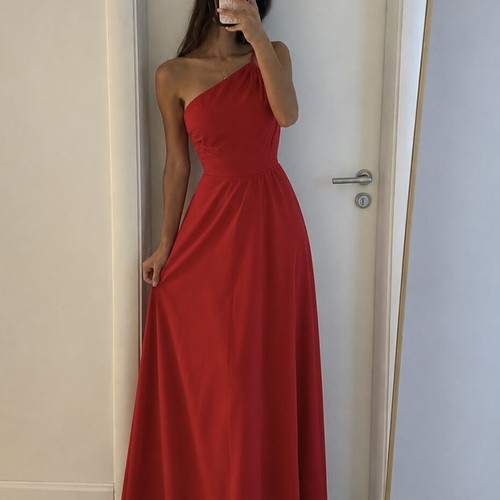 Baptism Wedding Dress Maxi Red One Shoulder New
