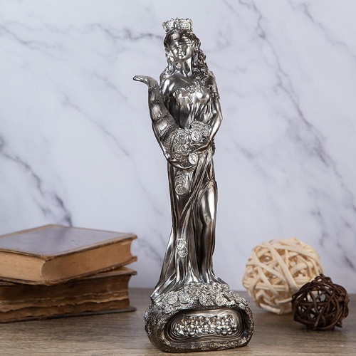 Fortuna Goddess Statue new, poliresin, silver, 37 cm