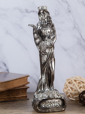 Fortuna Goddess Statue new, poliresin, silver, 37 cm