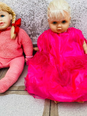 Old dolls used, set of two, 55 and 53 cm tall