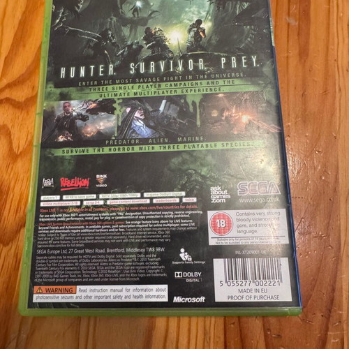 Aliens vs Predator Xbox 360 game like new