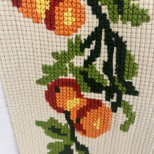 Handmade cross-stitch tablecloth with fruit design 69×69 cm new