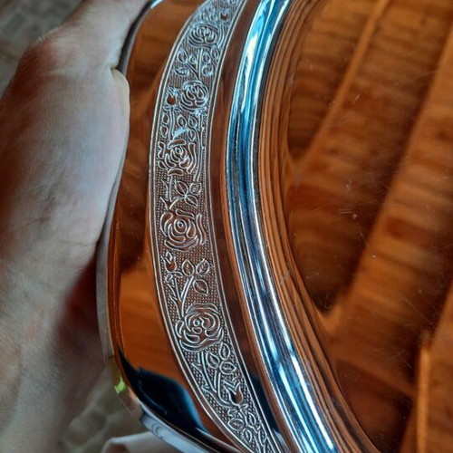 Large stainless steel serving tray with engraving like new