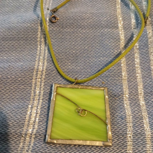 Handmade pendant used with leather cord in lime color
