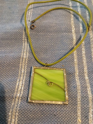 Handmade pendant used with leather cord in lime color