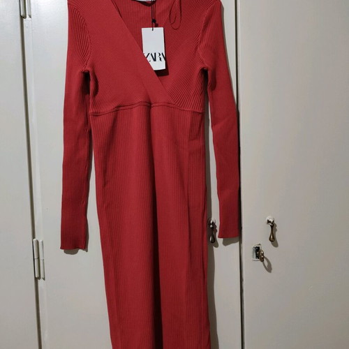 Zara dress red ribbed, new with tag, size S