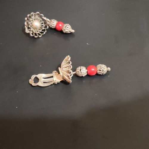 Earrings traditional Gianniotiki costume with coral handmade, like new
