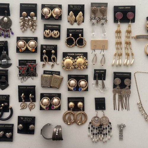 Vintage jewelry set with earrings, bracelets, necklace and pins