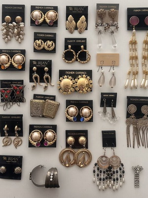 Vintage jewelry set with earrings, bracelets, necklace and pins