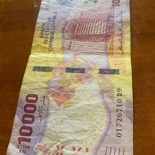 10,000 CFA Franc Banknote used from Central Africa