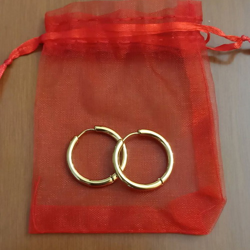 Steel gold hoop earrings new, medium size