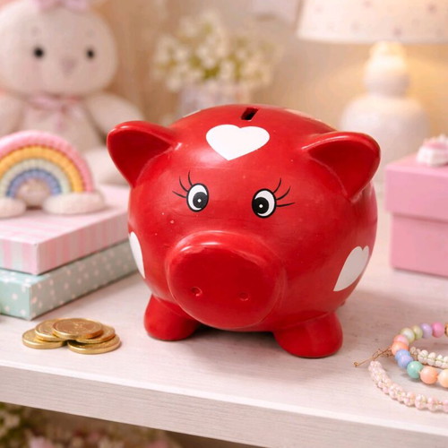 Ceramic piggy bank with hearts like new