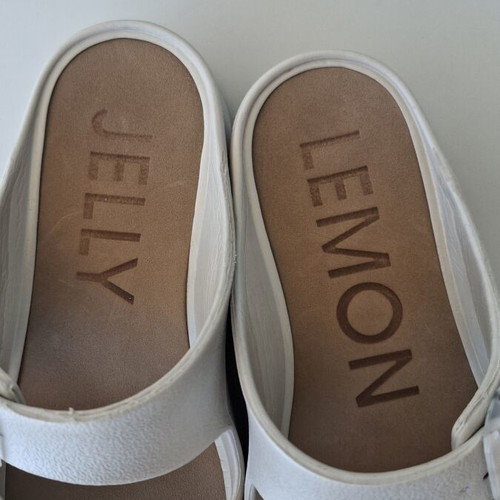 Lemon Jelly Pearl Metal Platform Slides size 37 used, grey silver