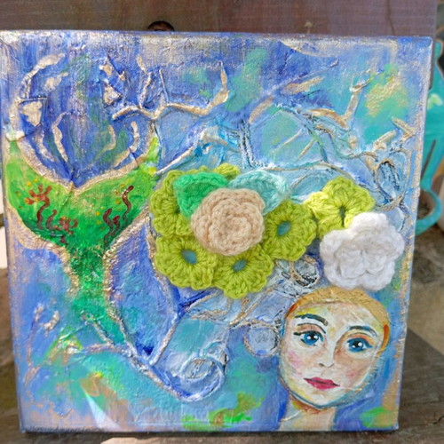 Painting 20x20cm with crochet new