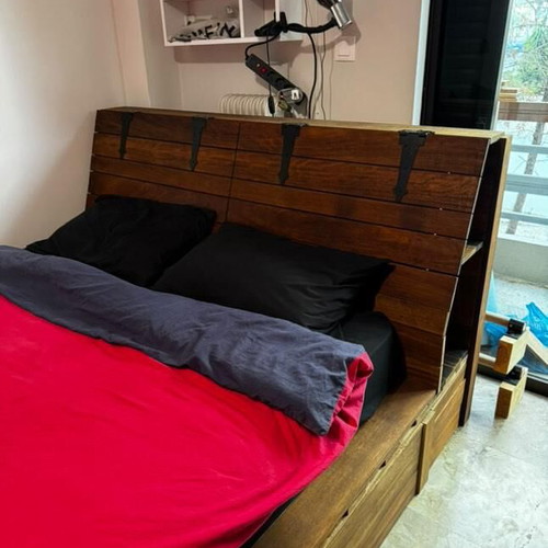 Iroko solid wood bed new with storage for double or king-size mattress