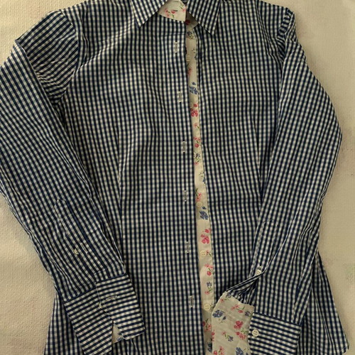Oxford Company women's shirt size 42 like new, blue checkered with floral details
