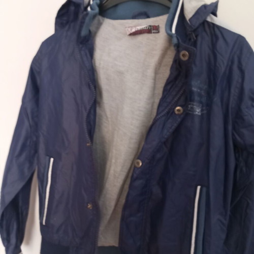Boys' jacket, dark blue waterproof with grey lining, size 140 cm