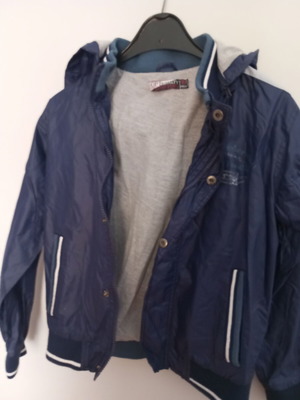 Boys' jacket, dark blue waterproof with grey lining, size 140 cm
