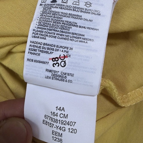 Levi's Batwing Logo T-Shirt Yellow Youth Size 14A NWT