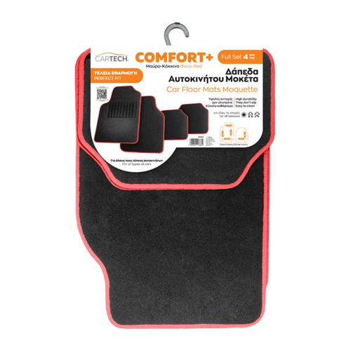 Comfort+ black-red car floor mats moquette full set 4pcs new