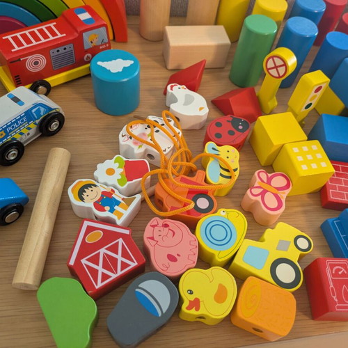 Wooden building blocks like new with city theme and accessories
