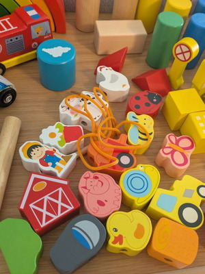Wooden building blocks like new with city theme and accessories