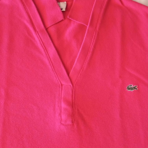 Lacoste sleeveless vintage shirt with collar and V-neck, red