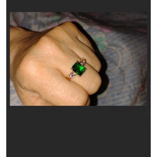 Rili ring new, yellow gold plated with olive green emerald and diamonds