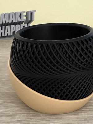 Burn out decorative vase 3D printed black matte with beige base new