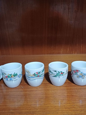 Loumidis Papagalos coffee cups set of 6 with D. Mytaras prints, new