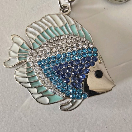 Keychain new with fish design and blue rhinestones