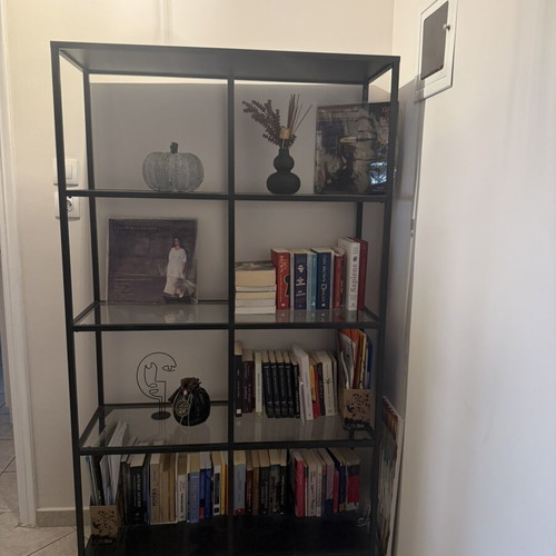 Black Metal Bookshelf with Glass Shelves like new