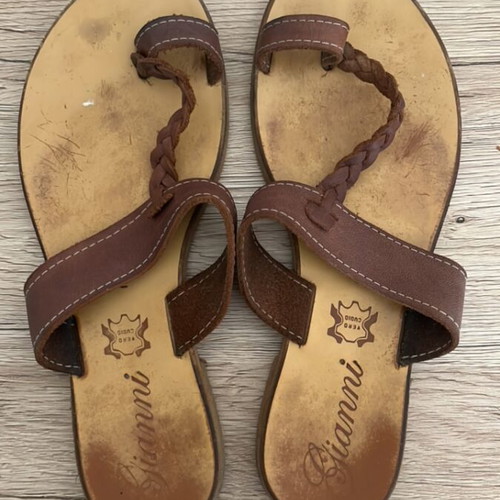 Brown sandals with braid used, size 38