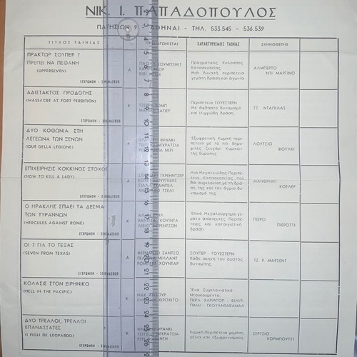 Papadopoulos Cinema Films Catalog 1960s