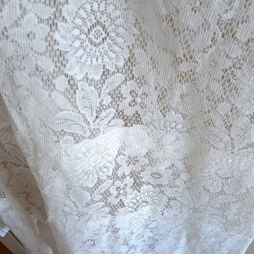 Machine Lace Curtain used, floral design, 212 x 155 cm