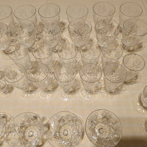 Mid-century crystal champagne glasses used, set of 10