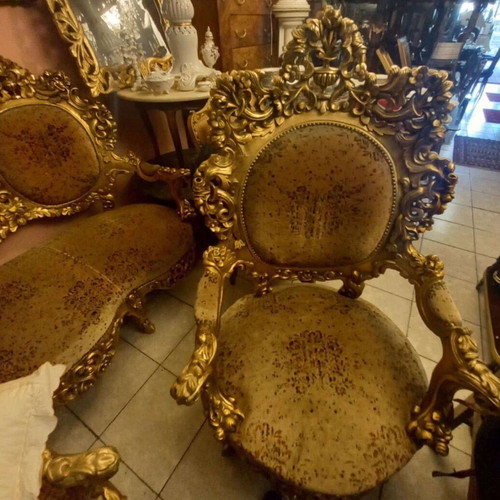 Carved sofa used, three-seat throne and 2 armchairs