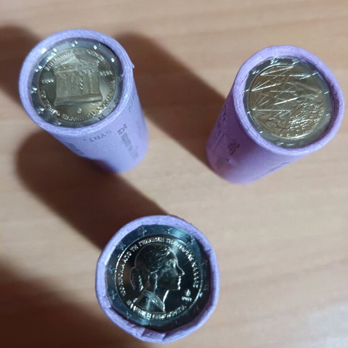 3 Greek coin rolls 2022-2023 new, Constitution, Erasmus, Maria Callas