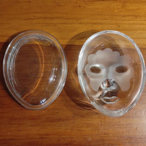 Crystal container with Venetian mask design, like new, Italian origin