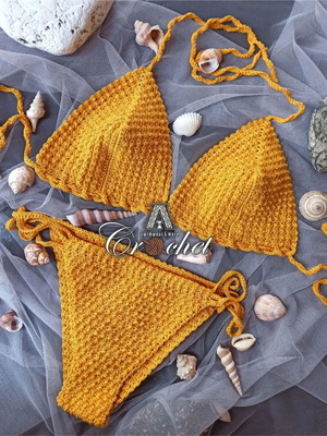 Handmade crochet Brazilian bikini set new, size small, yellow