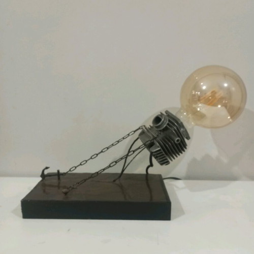 Handmade desk lamp from chainsaw parts and wood new