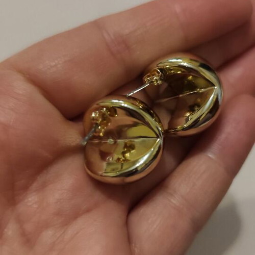 Ball-shaped earrings made of stainless steel, new, gold-colored