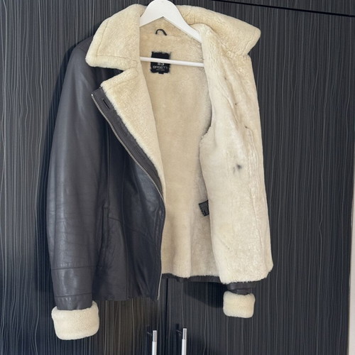 Women's leather aviator jacket with natural fur, like new, size M