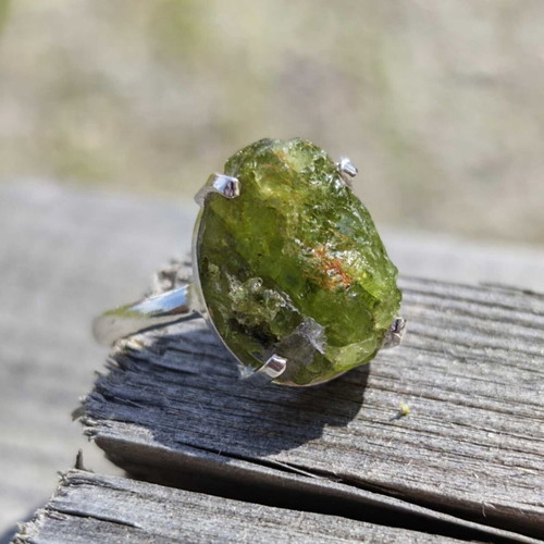 Silver ring with natural peridot new, size US 9.5