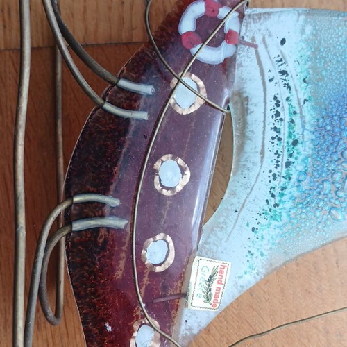 Glass decorative boat like new with hand-painted details