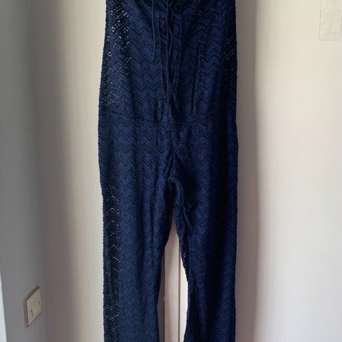 Blue lace strapless jumpsuit Medium new