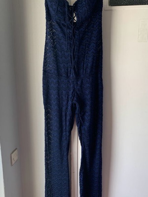 Blue lace strapless jumpsuit Medium new