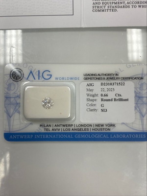 Natural diamond 0.66ct round brilliant, G color, SI3 clarity
