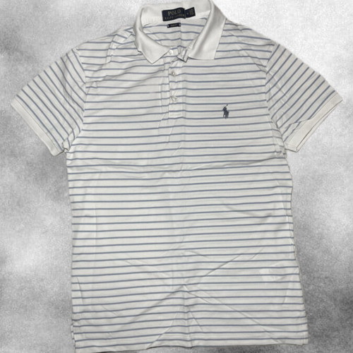 Polo Ralph Lauren Striped Polo Shirt size M like new, white and blue